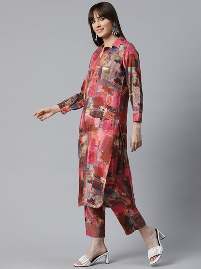 Printed Kurta & Pant (Pink)
