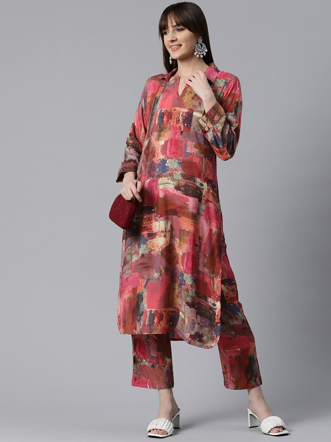 Printed Kurta & Pant (Pink)