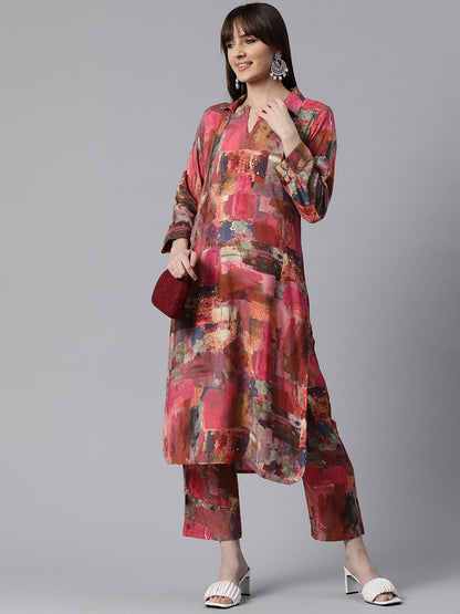 Printed Kurta & Pant (Pink)