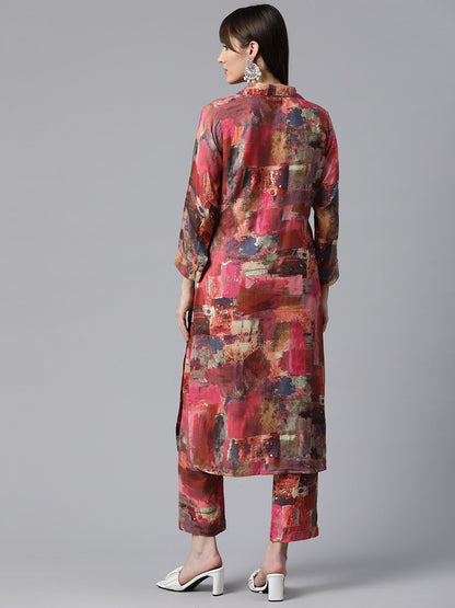 Printed Kurta & Pant (Pink)