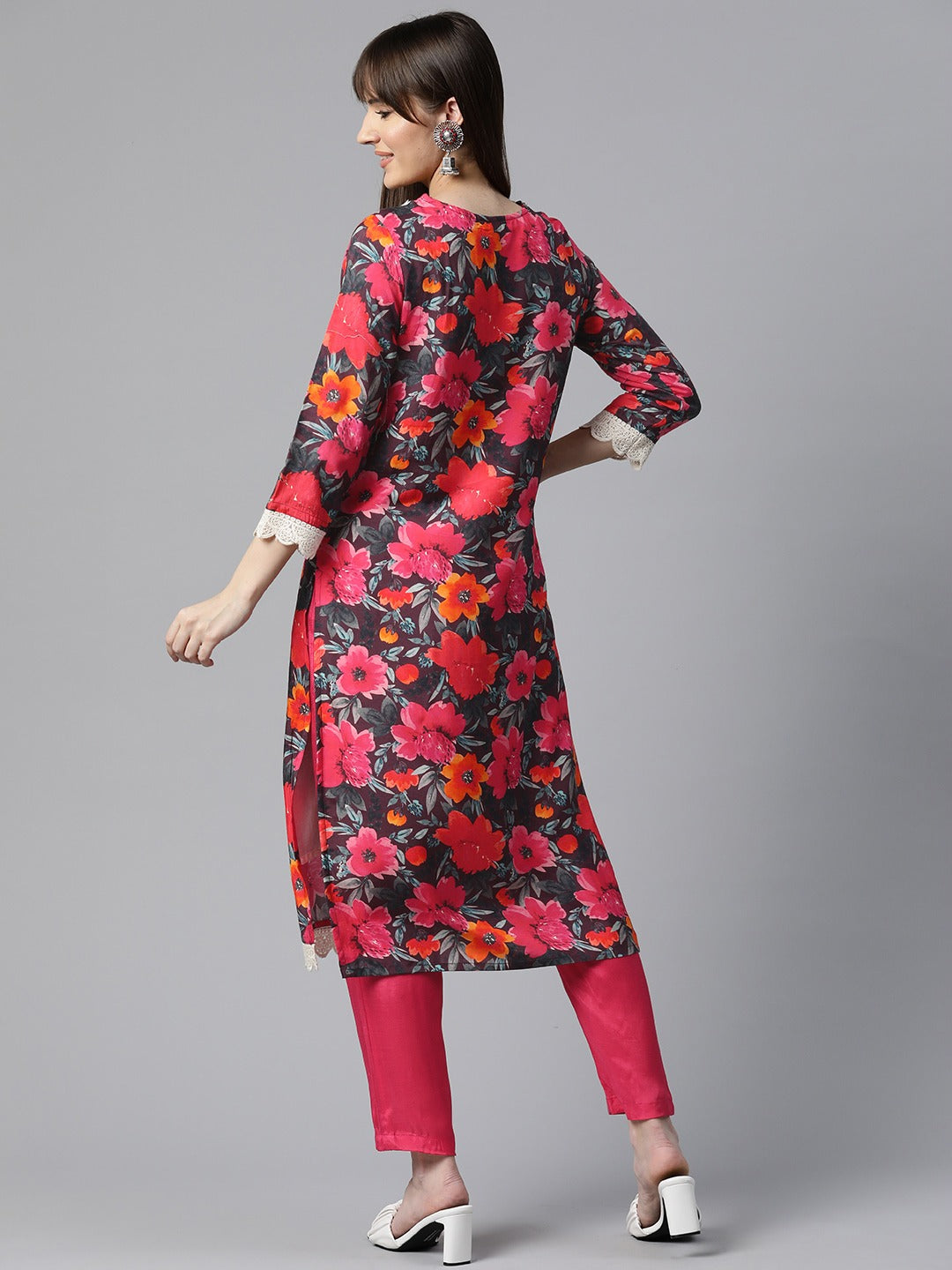 Floral Print Kurta & Pant (Pink)