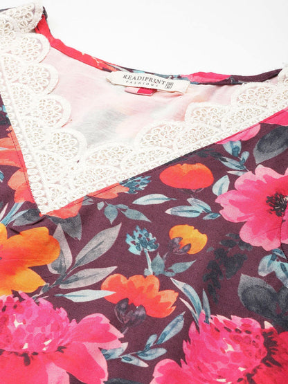 Floral Print Kurta & Pant (Pink)