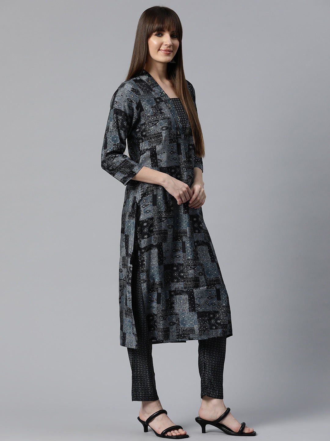 Printed Kurta Pant & Dupatta (Black)