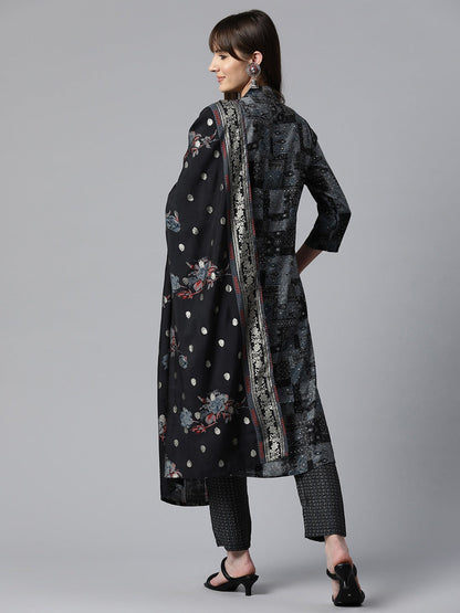 Printed Kurta Pant & Dupatta (Black)