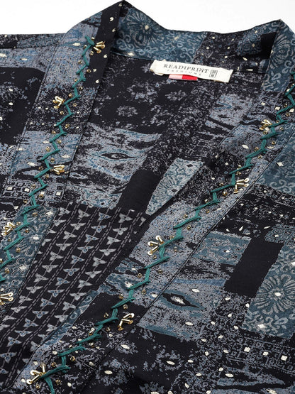 Printed Kurta Pant & Dupatta (Black)