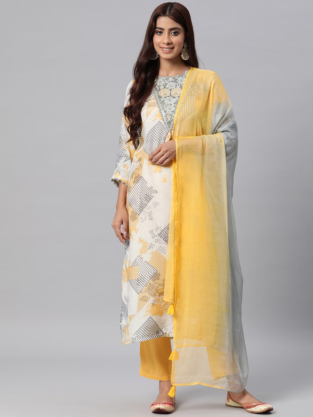 Pure Silk Printed Straight Kurta Pant & Dupatta