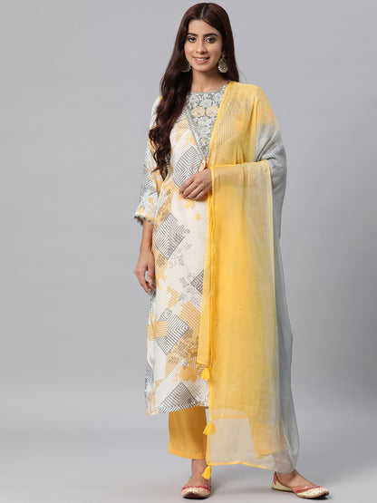 Pure Silk Printed Straight Kurta Pant & Dupatta