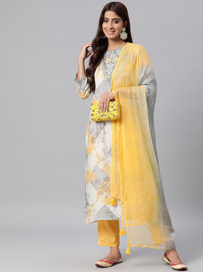 Pure Silk Printed Straight Kurta Pant & Dupatta