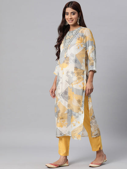 Pure Silk Printed Straight Kurta Pant & Dupatta