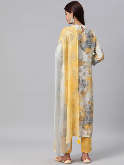 Pure Silk Printed Straight Kurta Pant & Dupatta