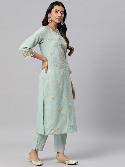 Cotton Floral Straight Kurta Pant & Dupatta