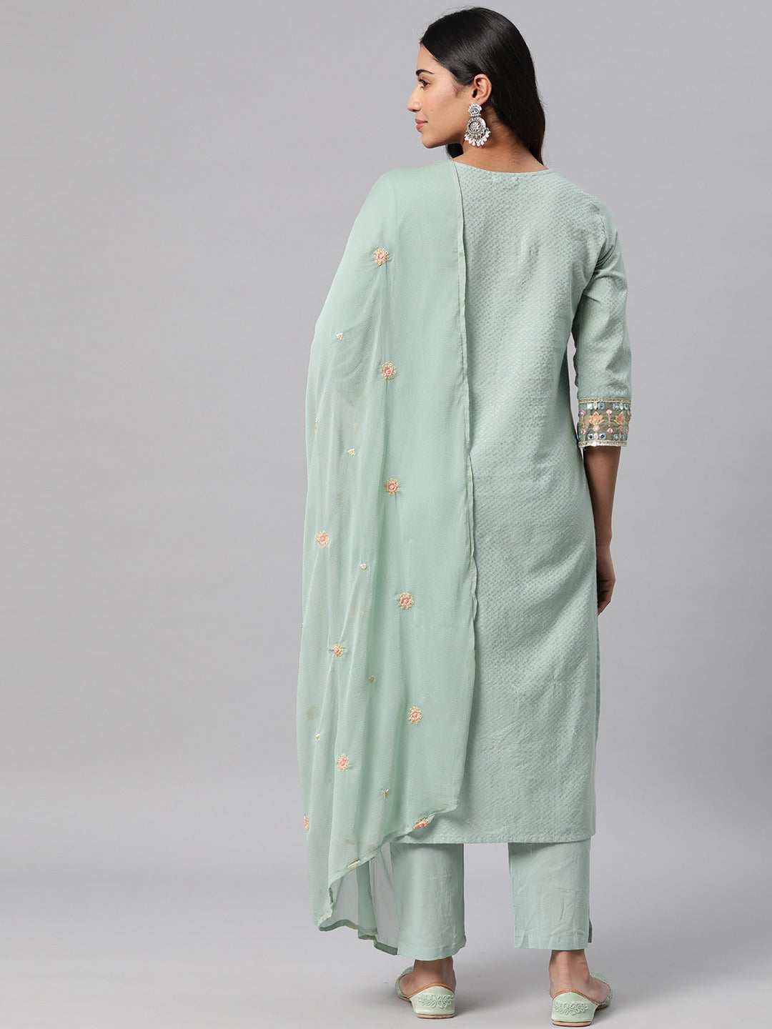Cotton Floral Straight Kurta Pant & Dupatta