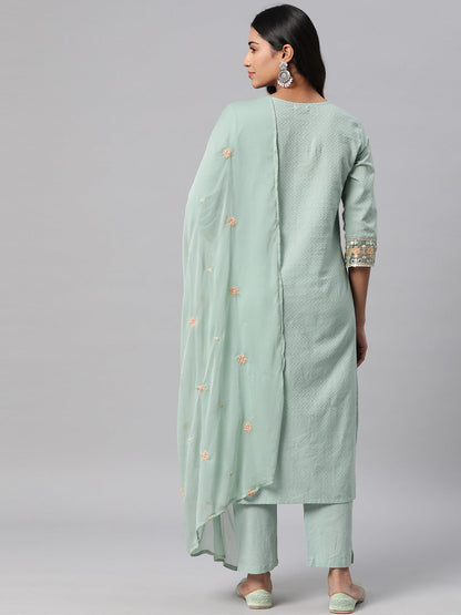 Cotton Floral Straight Kurta Pant & Dupatta