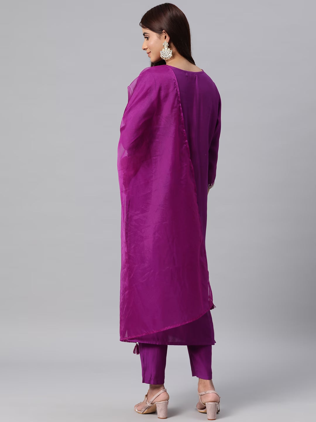 Pure Silk Floral Straight Kurta Pant & Dupatta