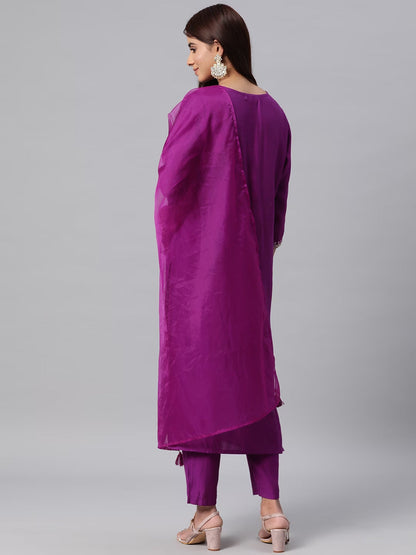 Pure Silk Floral Straight Kurta Pant & Dupatta