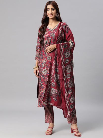 Silk Printed Straight Kurta Pant & Dupatta