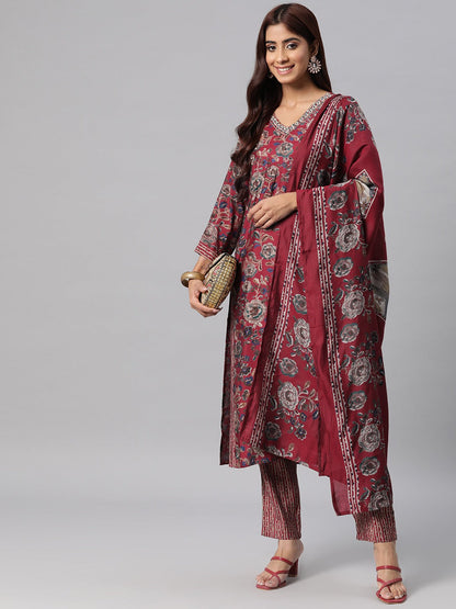 Silk Printed Straight Kurta Pant & Dupatta