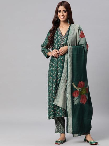 Silk Printed Straight Kurta Pant & Dupatta