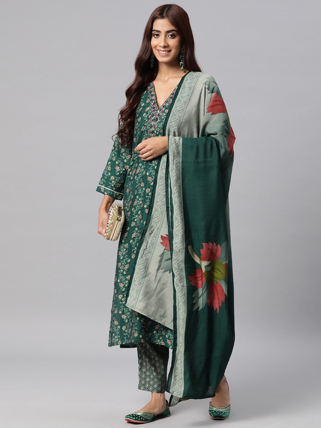 Silk Printed Straight Kurta Pant & Dupatta