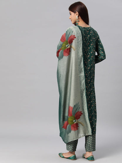 Silk Printed Straight Kurta Pant & Dupatta