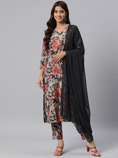 Silk Printed Straight Kurta Pant & Dupatta