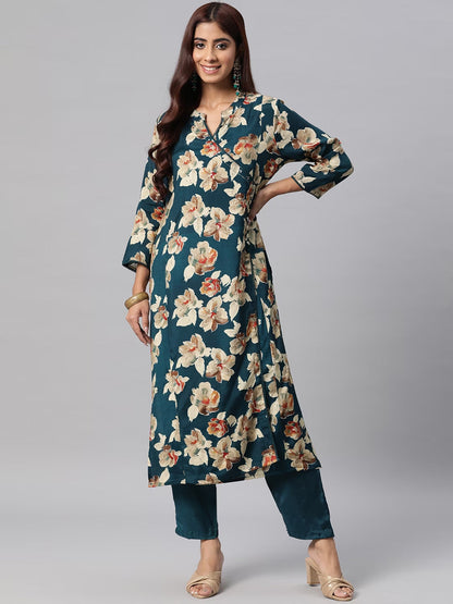 Silk Printed Straight Kurta & Pant
