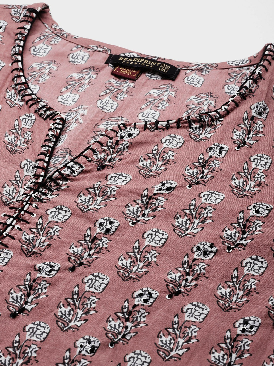 Straight Style Cotton Fabric Mauve Color Printed Kurti With Palazzo And Dupatta With Printed Work