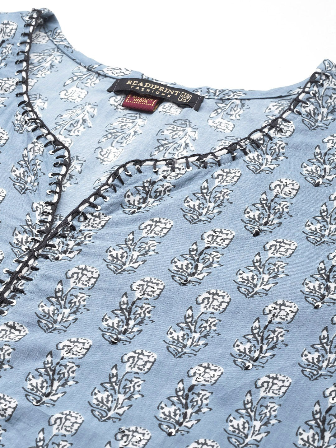Straight Style Cotton Fabric Grey Color Printed Kurti With Palazzo And Dupatta With Printed Work