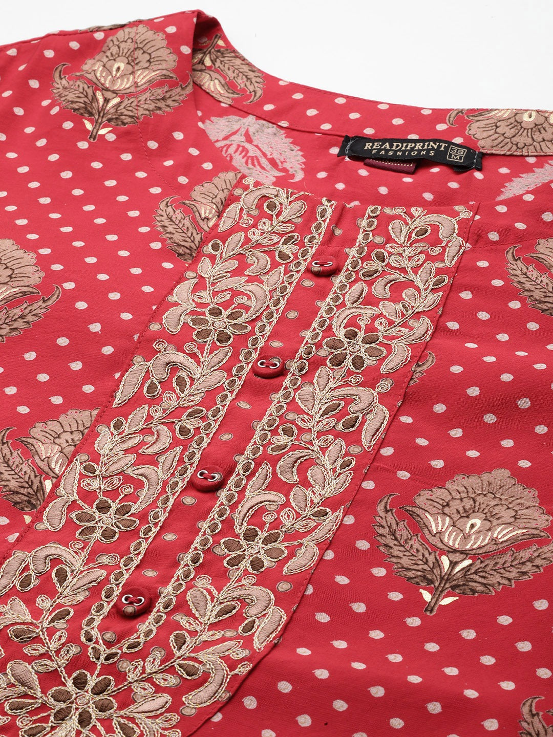 Straight Style Silk Fabric Red Color Printed Kurti With Palazzo And Dupatta With Printed Work