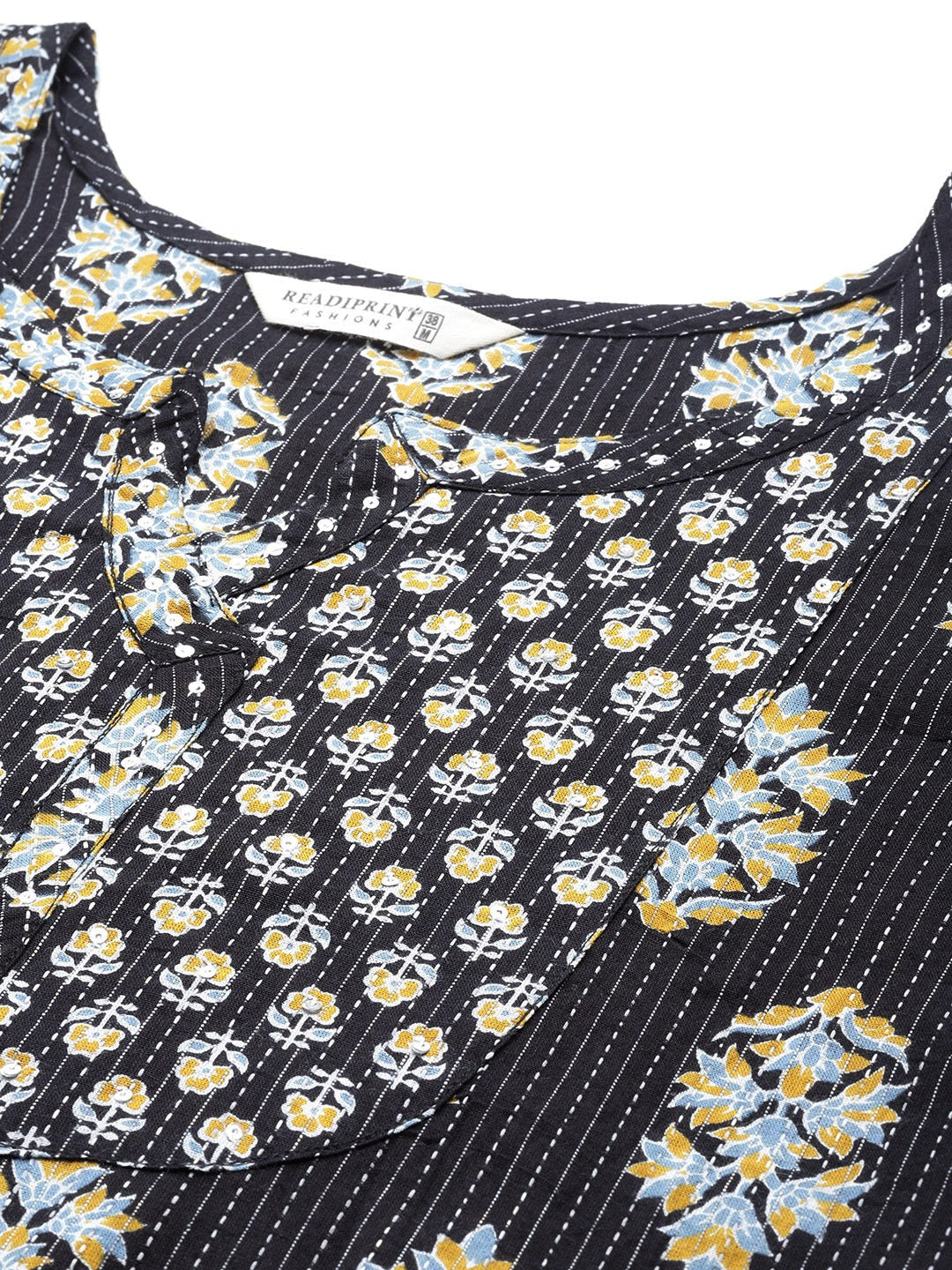 Straight Style Cotton Fabric Black Color Floral Printed Kurti With Palazzo