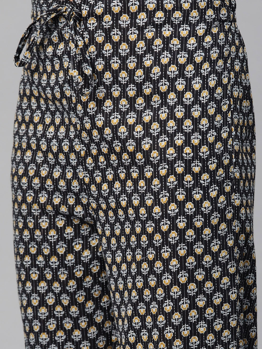 Straight Style Cotton Fabric Black Color Floral Printed Kurti With Palazzo