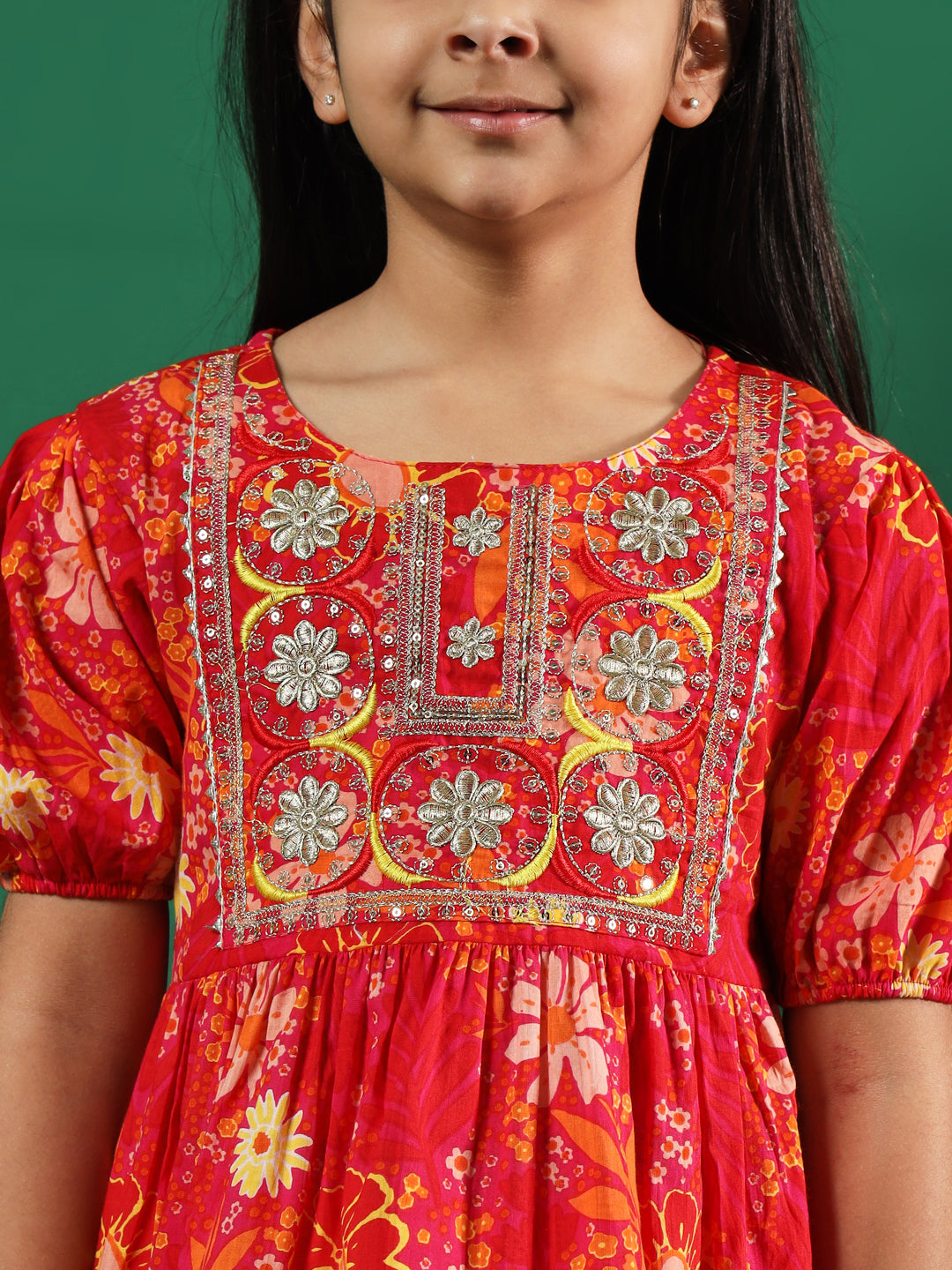 Frock Style Cotton Fabric Pink Color Printed Kurti And Dhoti Pants With Zari And Sequin Work