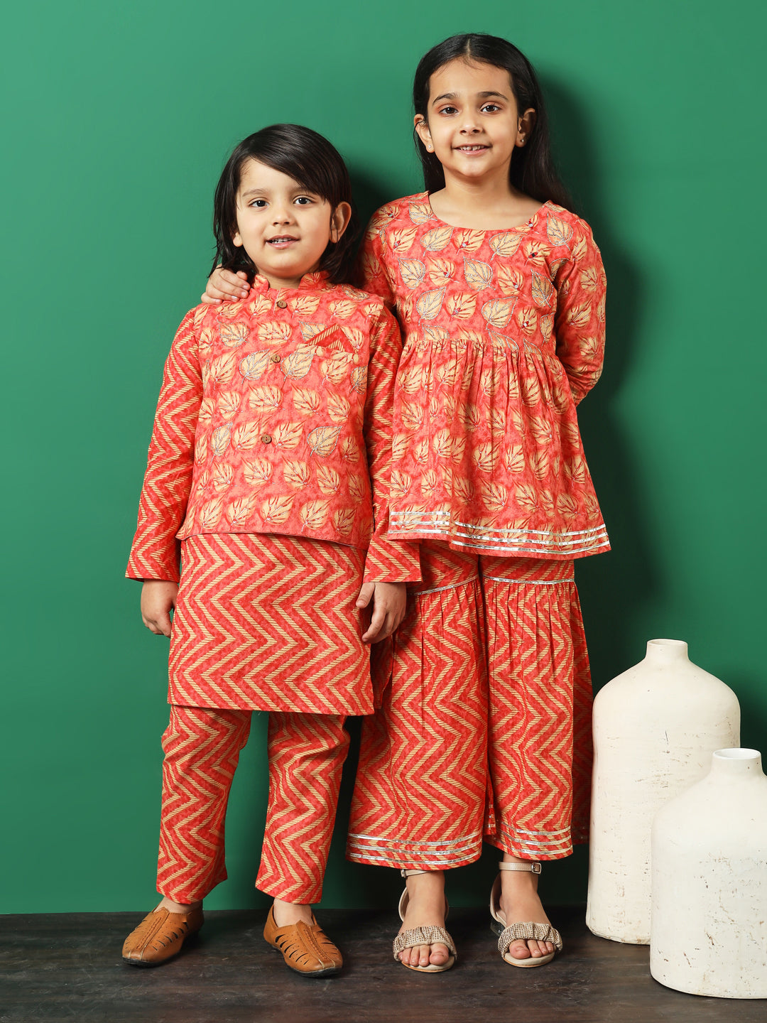 Frock Style Cotton Fabric Peach Color Printed Kurti And Sharara With Gotta Lace Work
