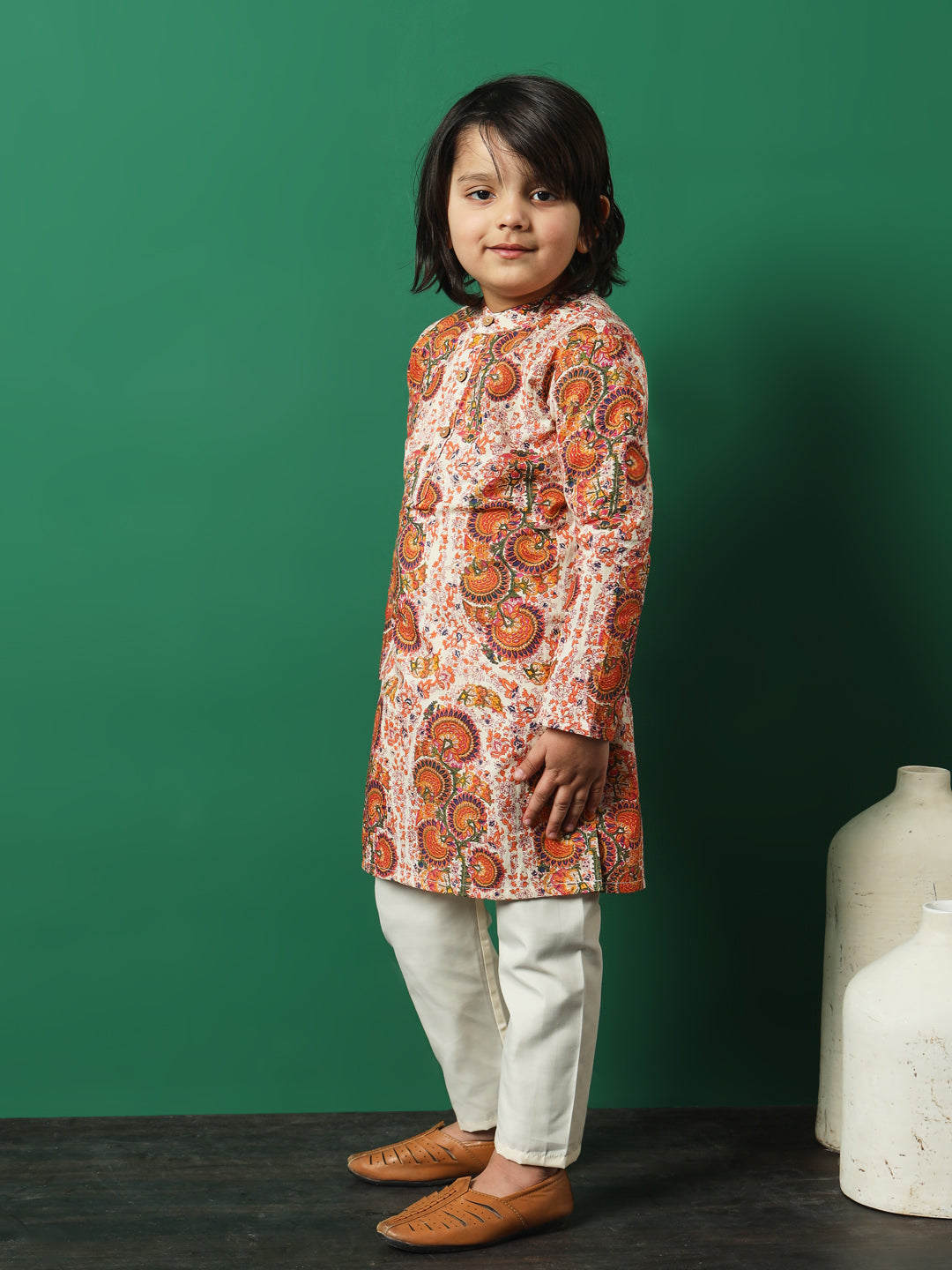 Boy Straight Style Cotton Fabric Multi Color Printed Kurta And Pajama