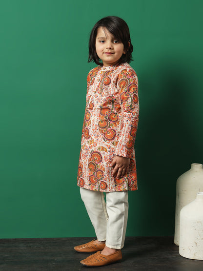 Boy Straight Style Cotton Fabric Multi Color Printed Kurta And Pajama