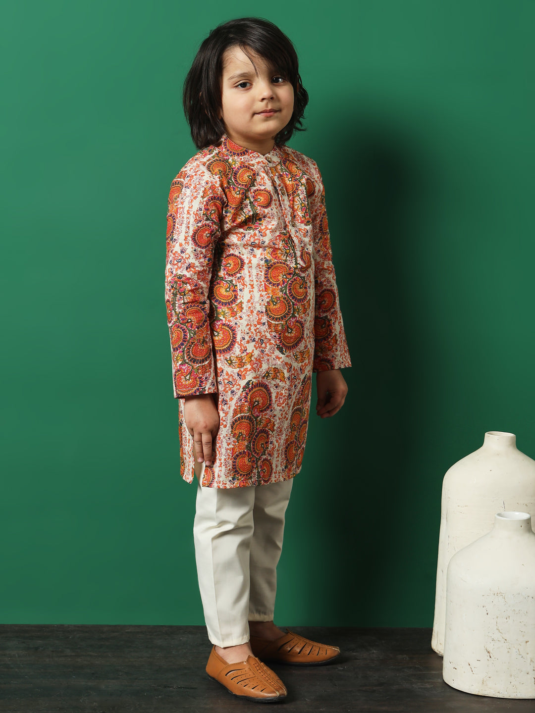 Boy Straight Style Cotton Fabric Multi Color Printed Kurta And Pajama