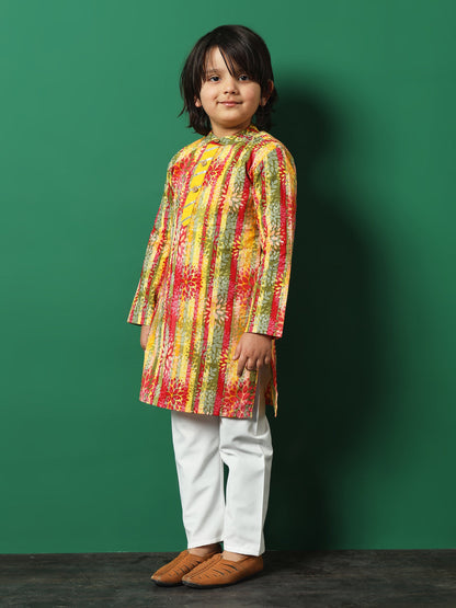 Straight Style Cotton Fabric Green Color Floral Printed Kurta And Pajama