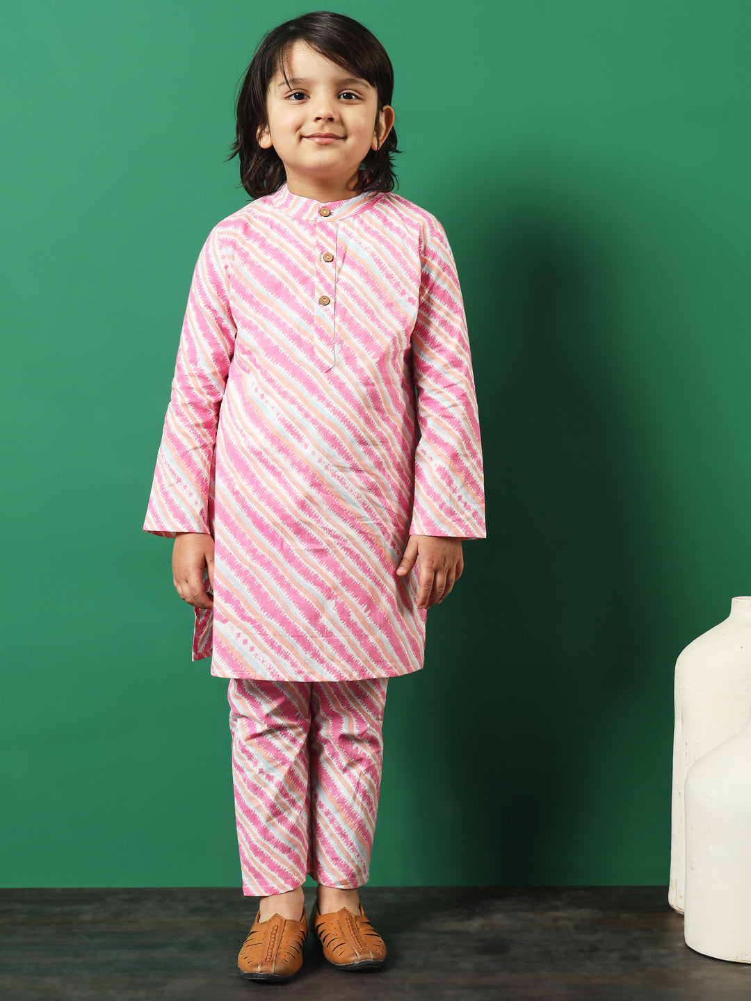 Straight Style Cotton Fabric Pink Color Floral Printed Kurta And Pajama With Jacket