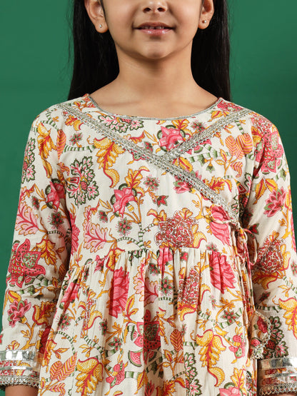 Frock Style Cotton Fabric Pink Color Printed Kurti And Palazzo With Gotta Lace Work
