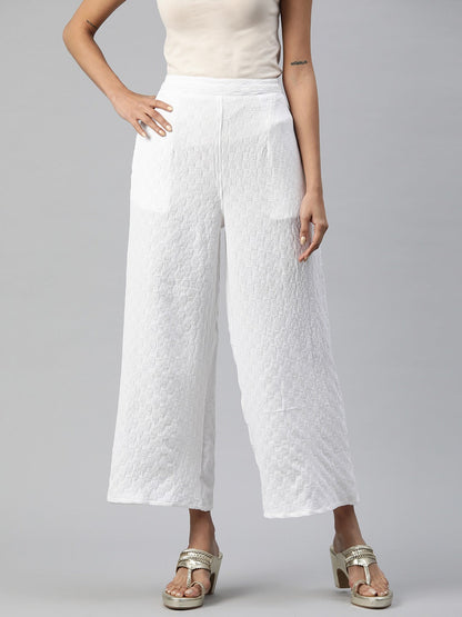 Cotton Fabric White Color Regular Fit Palazzos