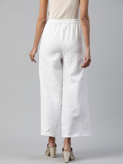 Cotton Fabric White Color Regular Fit Palazzos