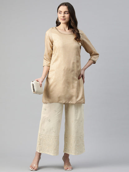 Cotton Fabric Off White Color Regular Fit Palazzos With Embroidered Work