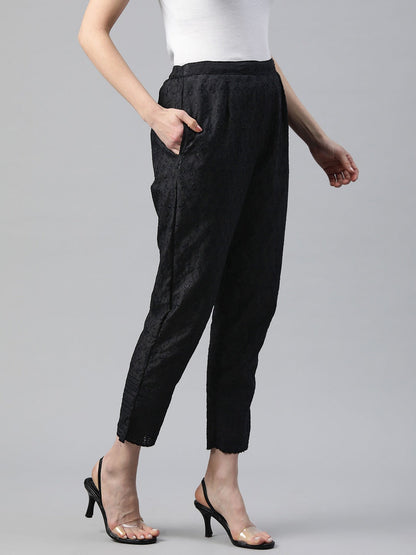 Cotton Fabric Black Color Regular Fit Palazzos With Chikankari Work