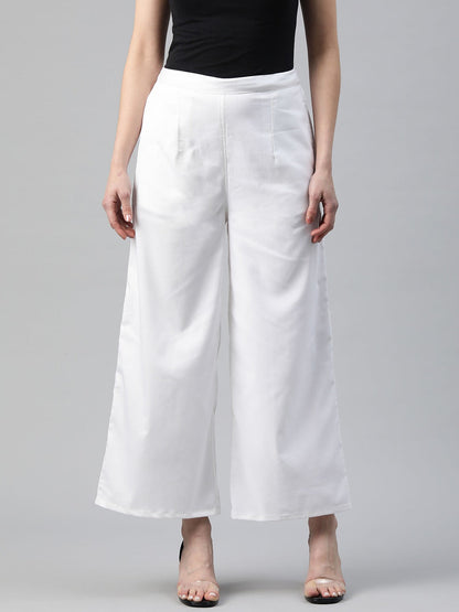 Silk Fabric White Color Regular Fit Palazzos