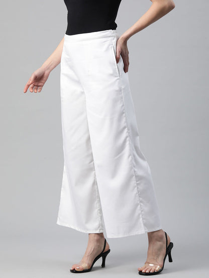 Silk Fabric White Color Regular Fit Palazzos