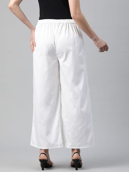 Silk Fabric White Color Regular Fit Palazzos
