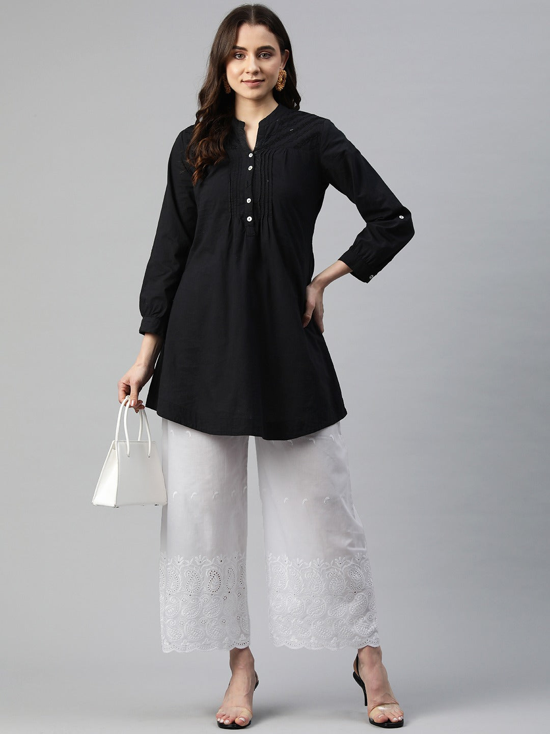 Cotton Fabric White Color Regular Fit Palazzos With Chikankari Work