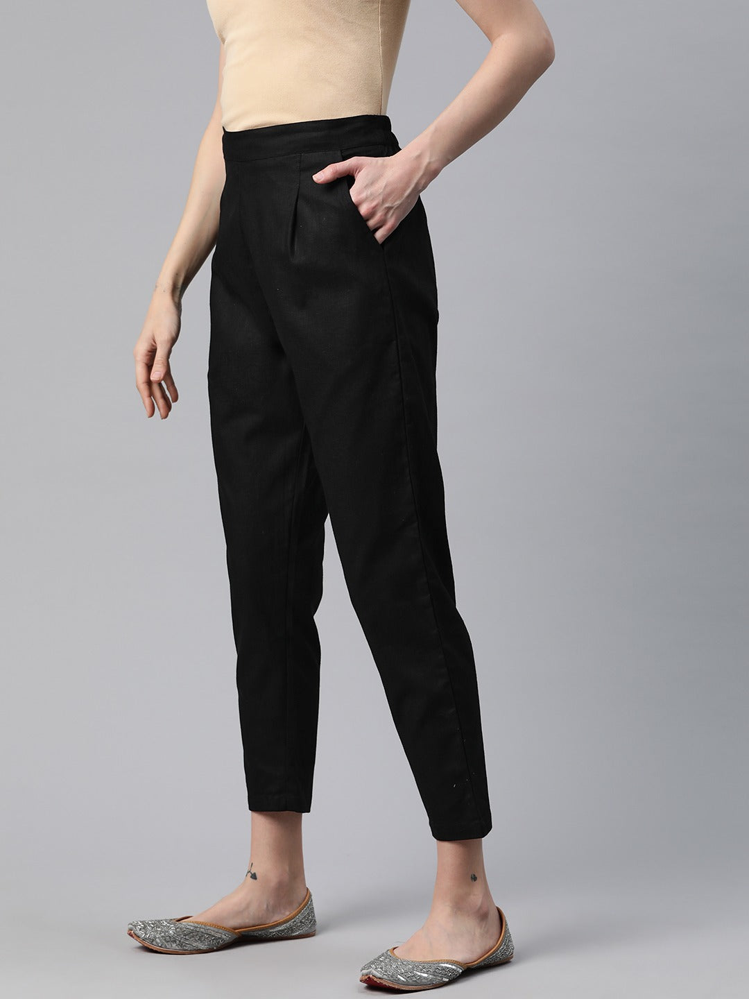 Linen Fabric Black Color Regular Fit Palazzos