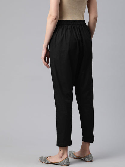 Linen Fabric Black Color Regular Fit Palazzos