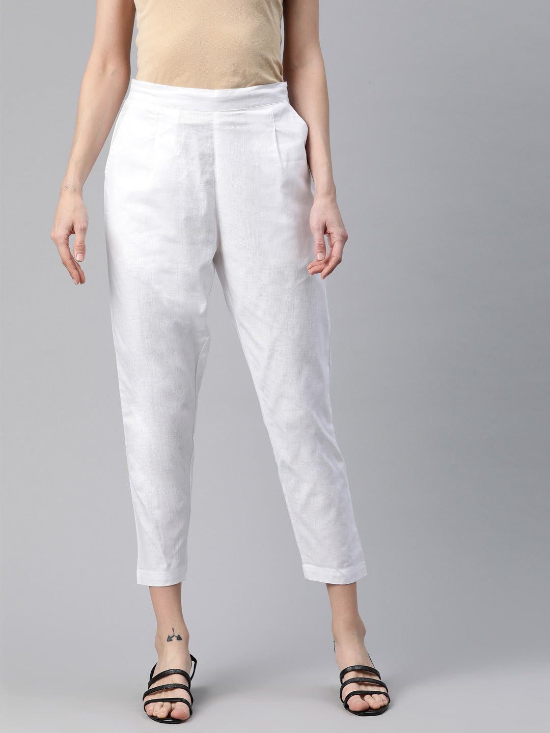 Linen Fabric White Color Regular Fit Palazzos